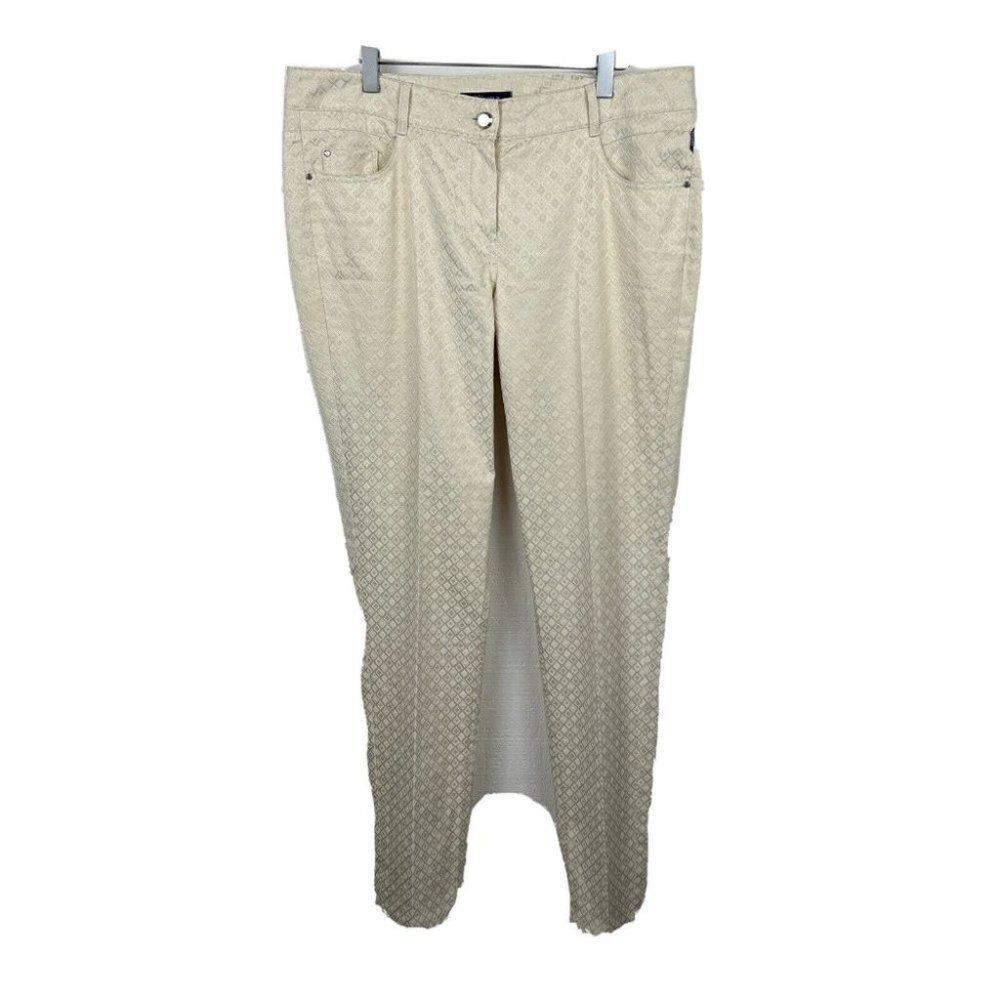 Atelier Gardeur Pants 12 Womens Beige Ivory Print Sheen Cotton Blend Mid Rise